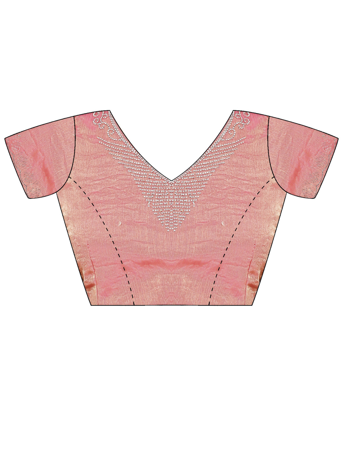 Unstitched peach chiffon blouse piece with embellished design