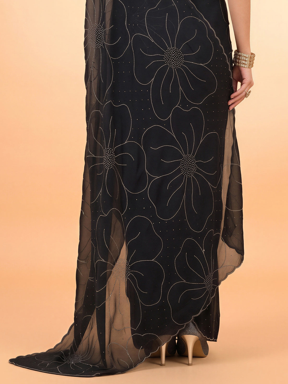 Black Satin Silk saree – detail view 5