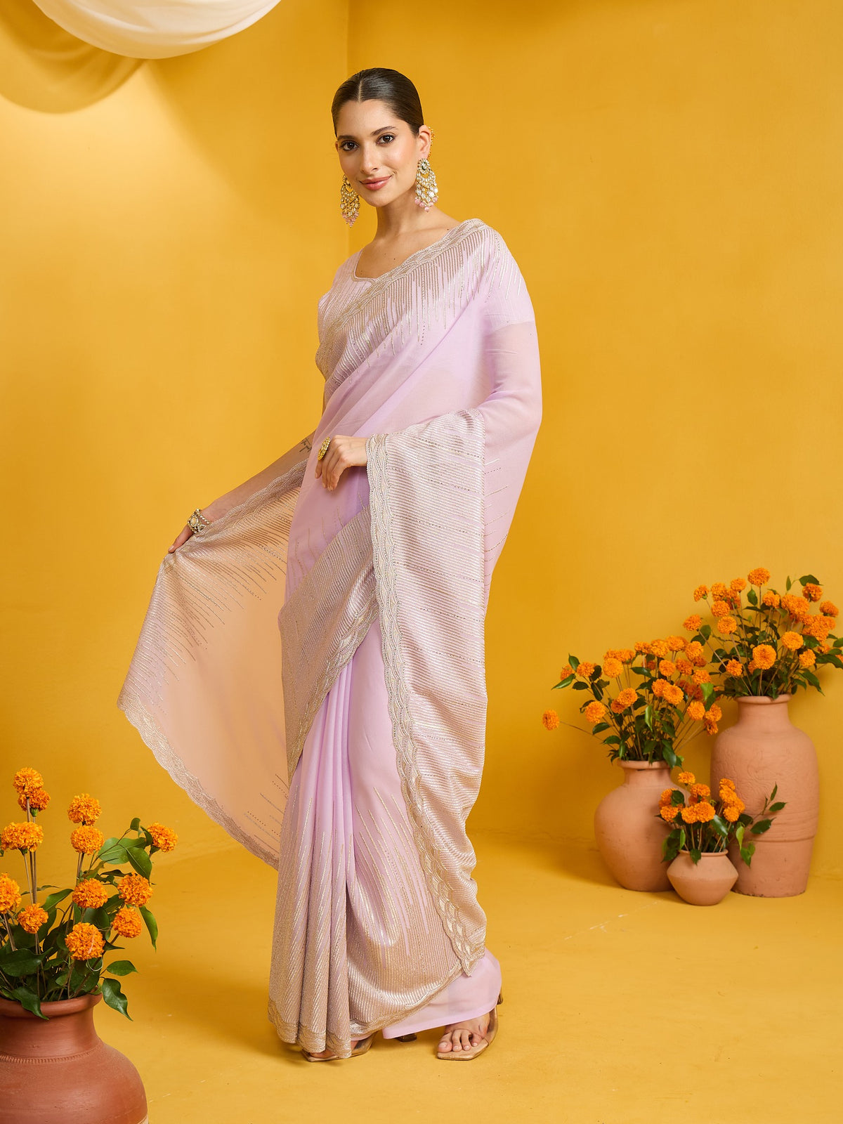 Lavender Pure Georgette saree – detail view 1