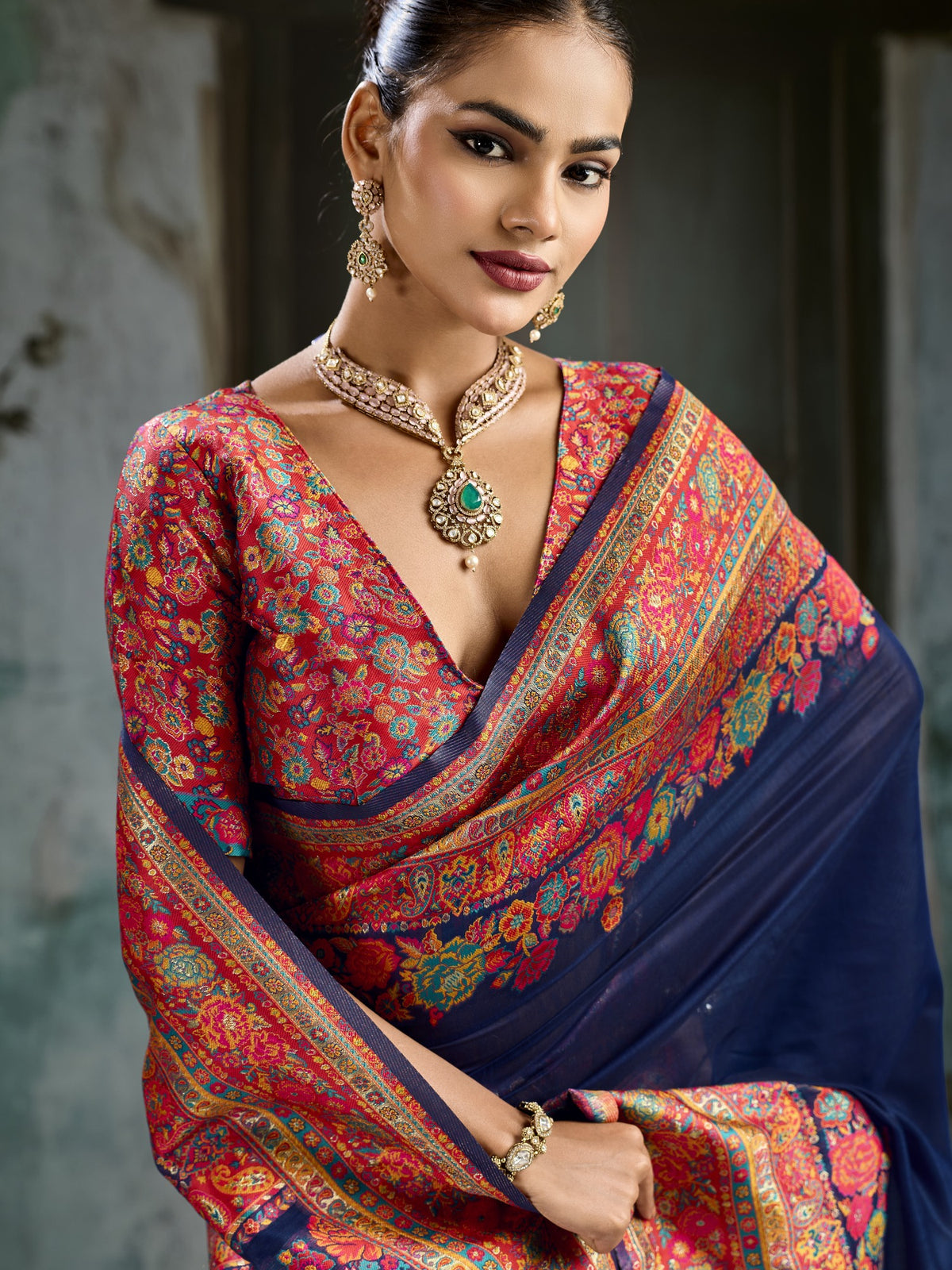 Navy Blue cotton saree view 5