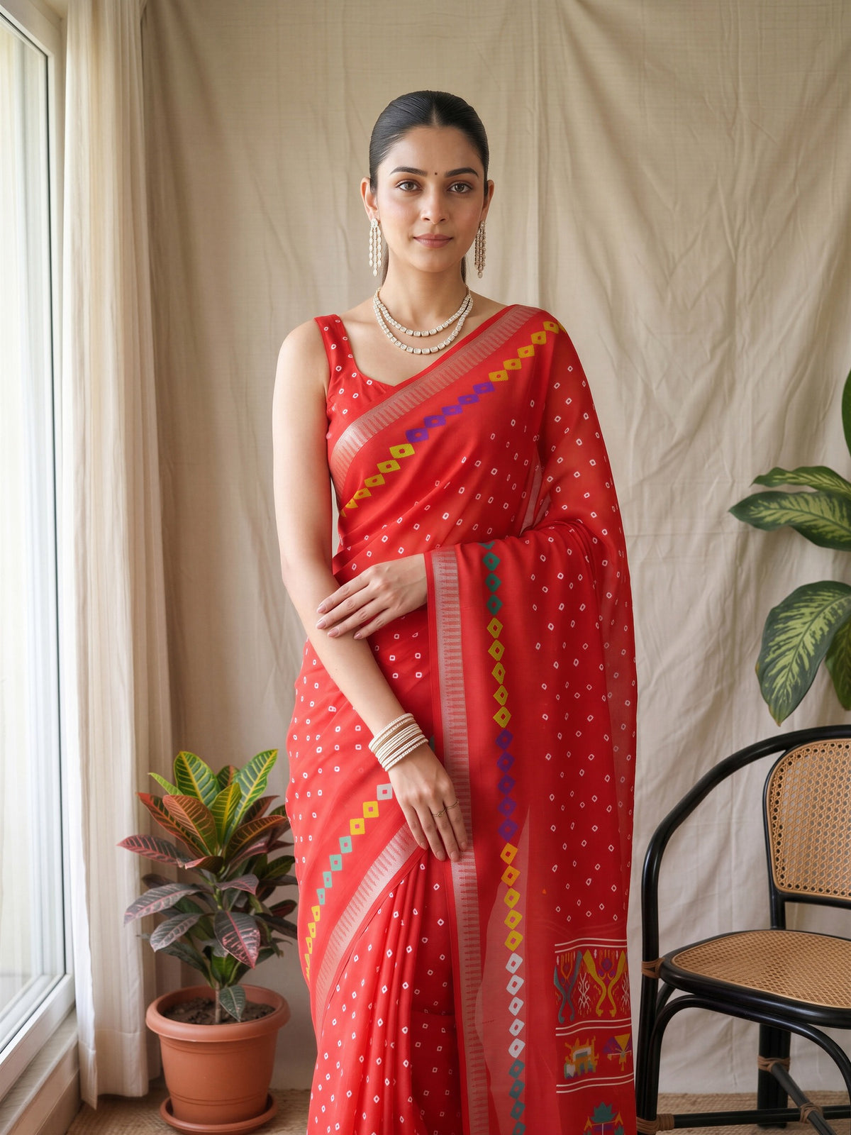 Red Georgette saree – detail view 4