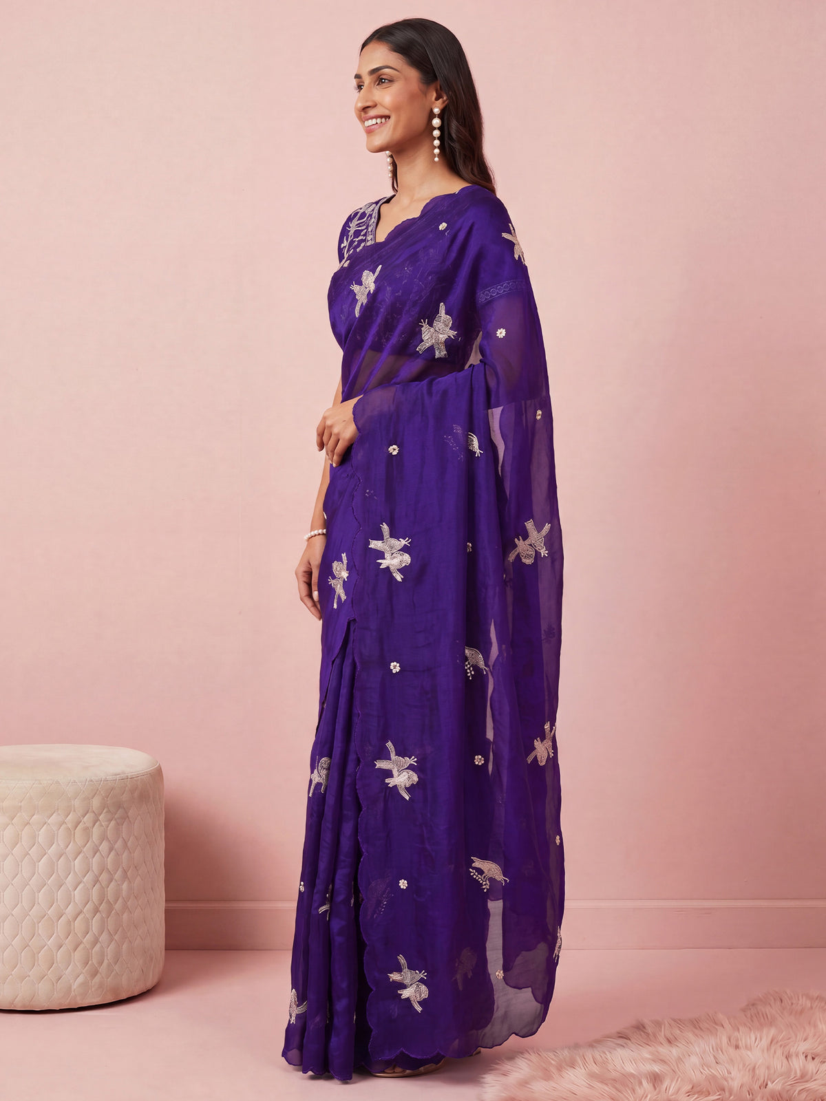 Purple Satin saree – detail view 2