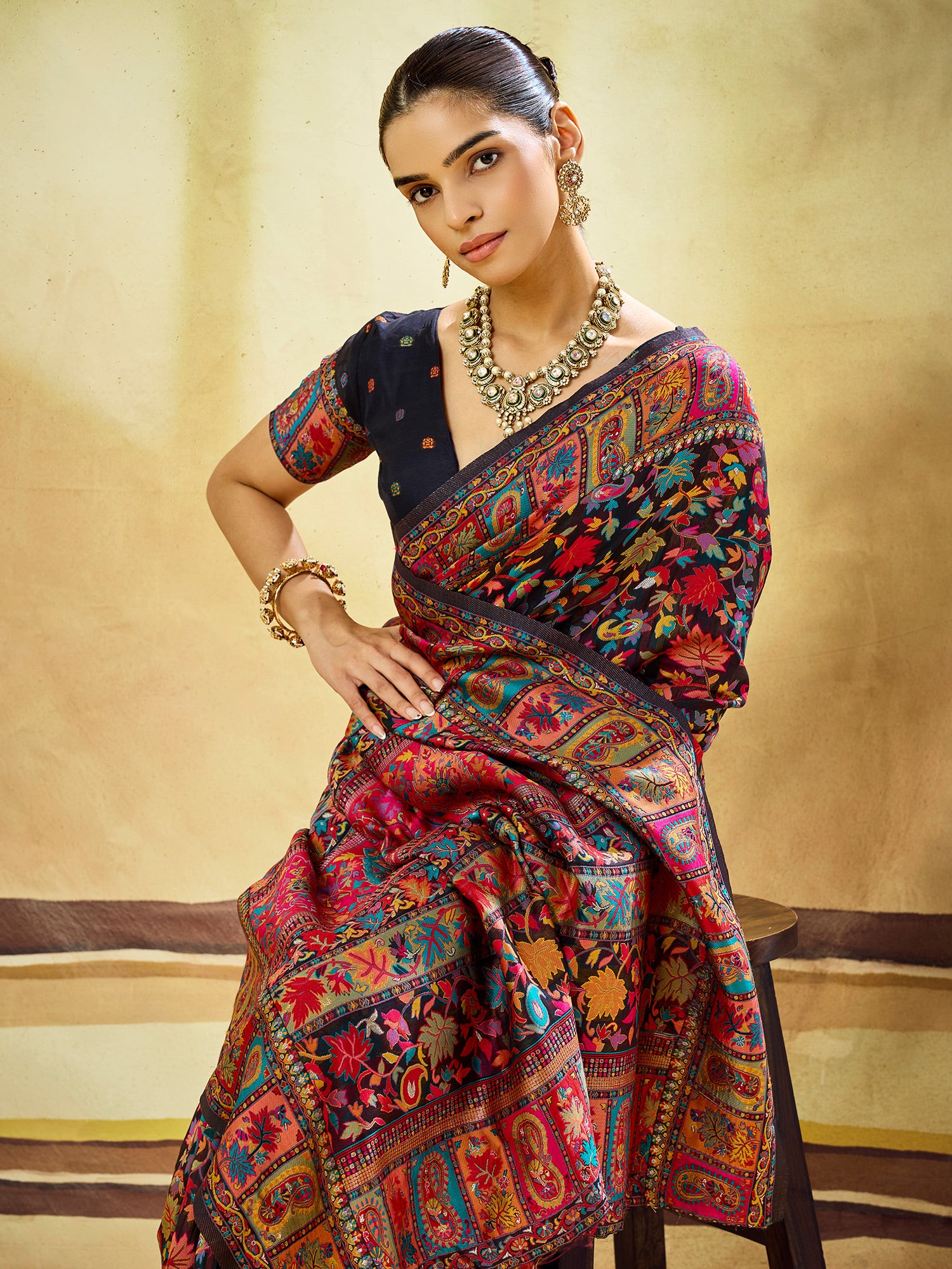 Black Muga Cotton saree – detail view 4