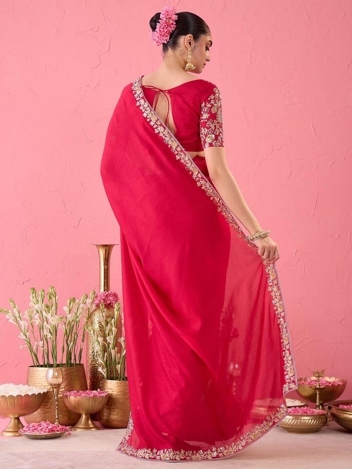 Pink Vichitra Silk saree – detail view 3