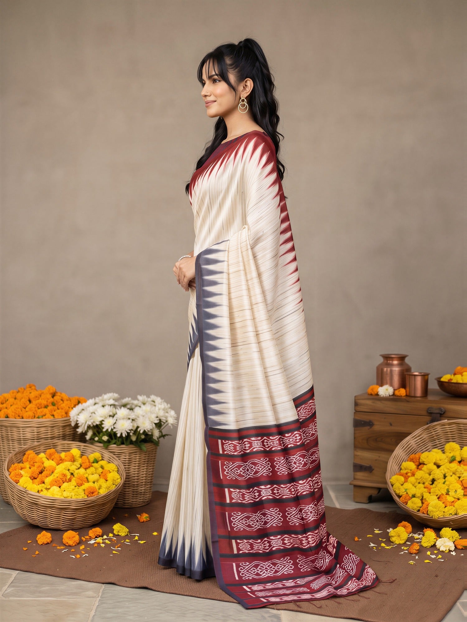 Beige Bhagalpuri Silk saree – detail view 2