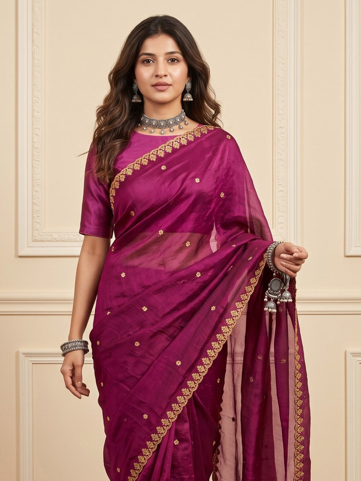 Magenta Paper Silk saree – detail view 4
