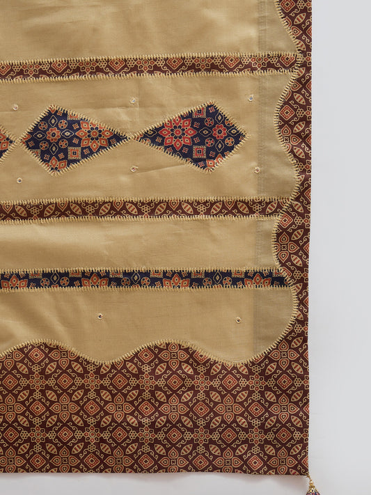Light Brown silk blend saree view 1