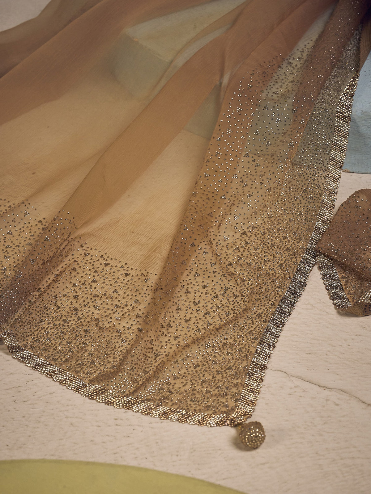 Olive chiffon saree view 5