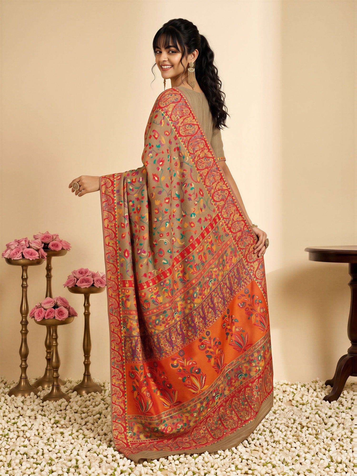 Beige Cotton Silk saree – detail view 1