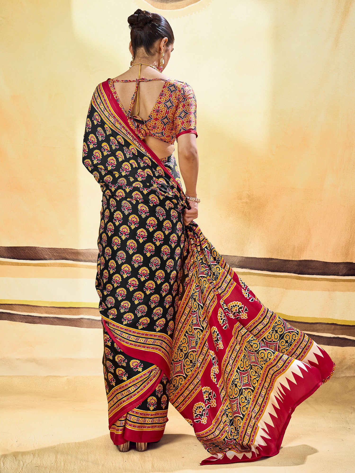 Black Satin saree – detail view 1