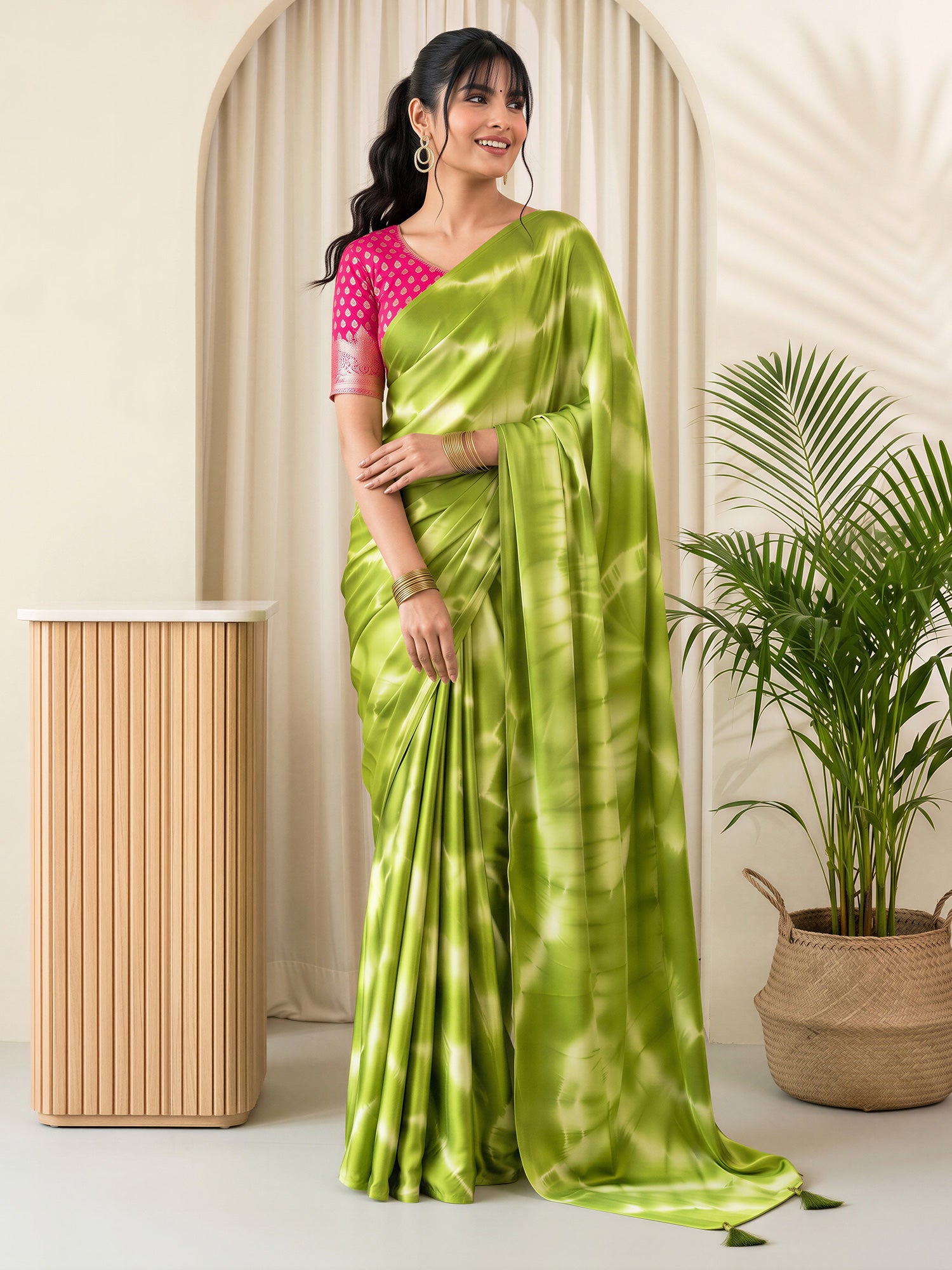 Light Green Satin Silk saree – detail view 3