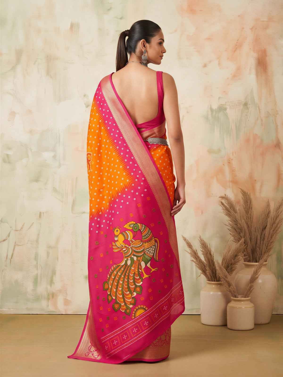 Orange Dola Silk saree – detail view 1