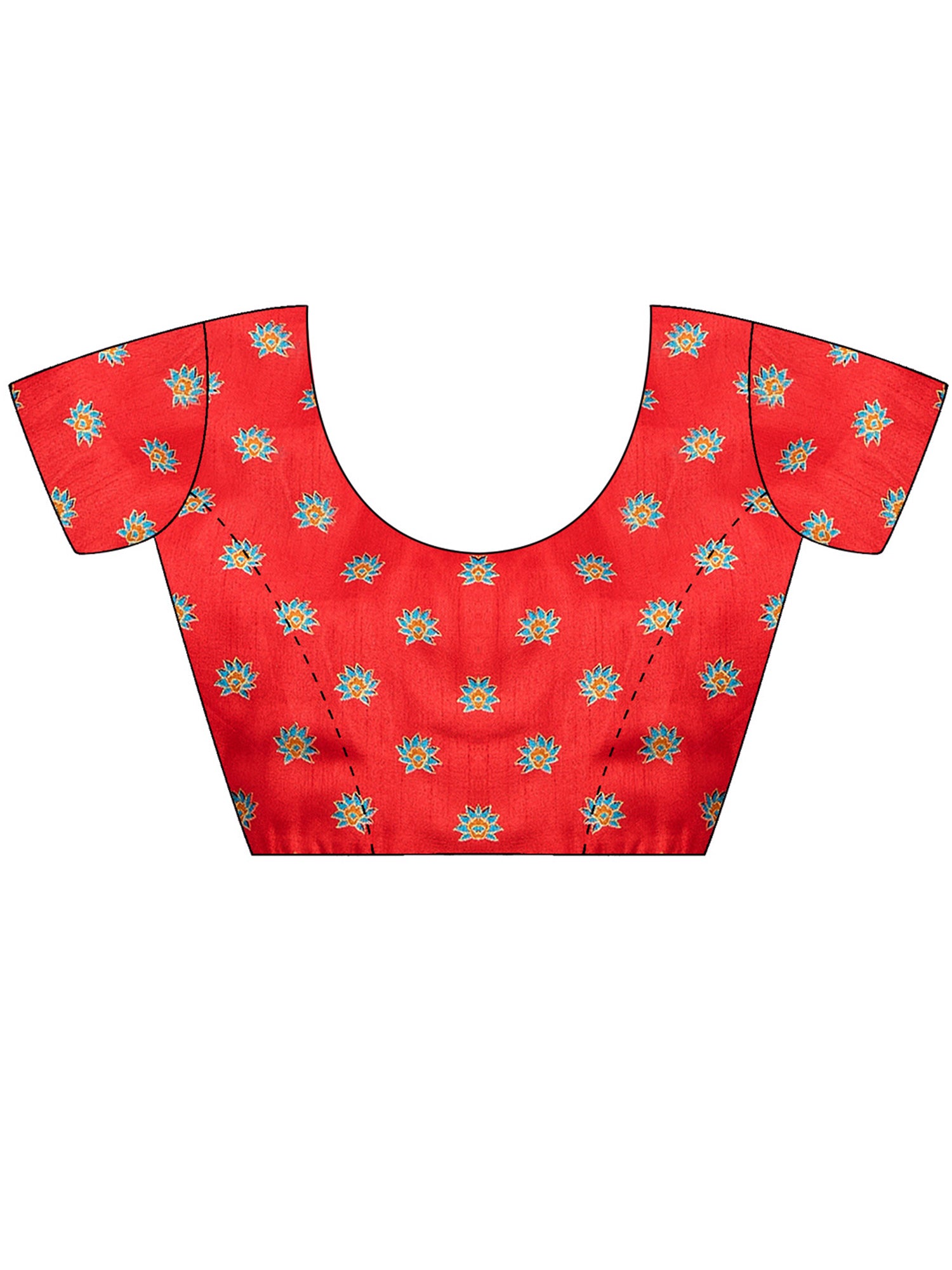 Unstitched red silk blend blouse piece with ethnic motif design