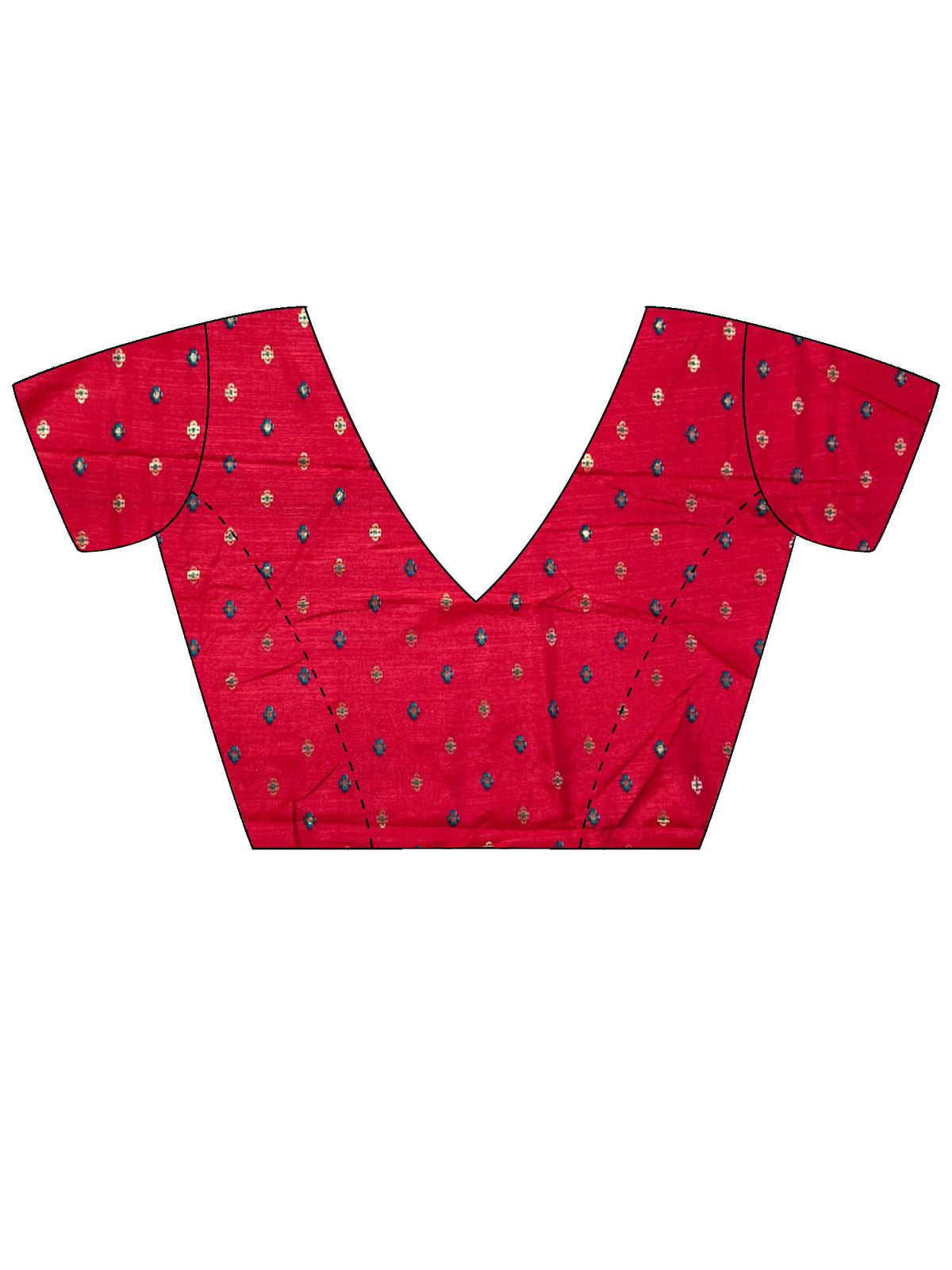 Unstitched red silk blend blouse piece with ikat design