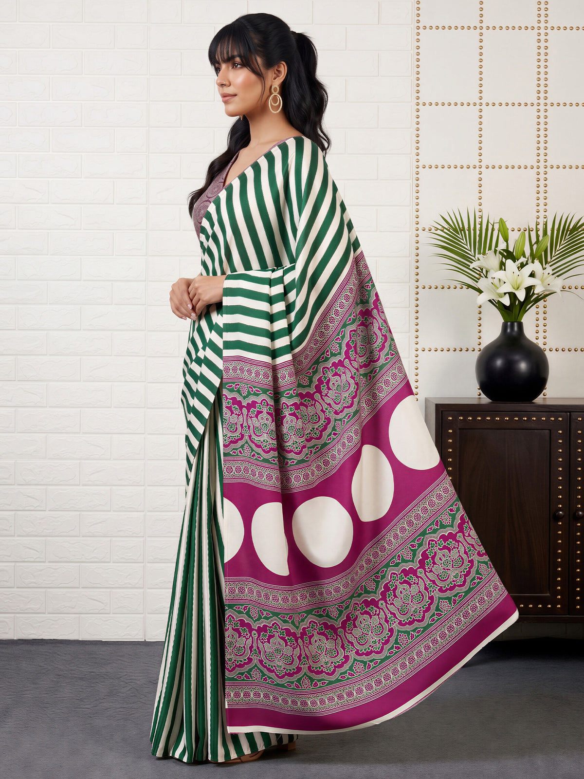 Green Satin saree – detail view 2