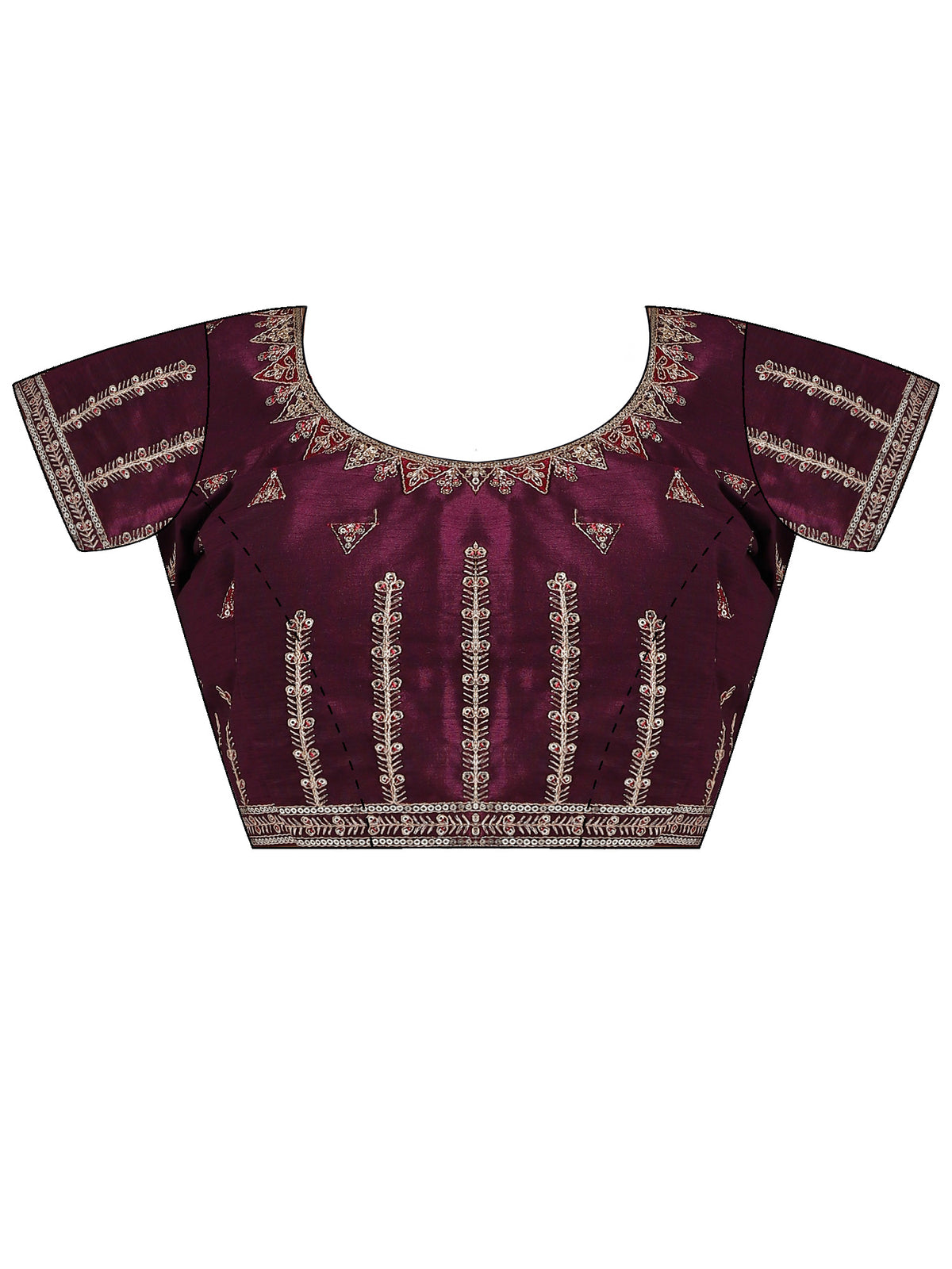 Unstitched purple vichitra silk blouse piece with embellished design