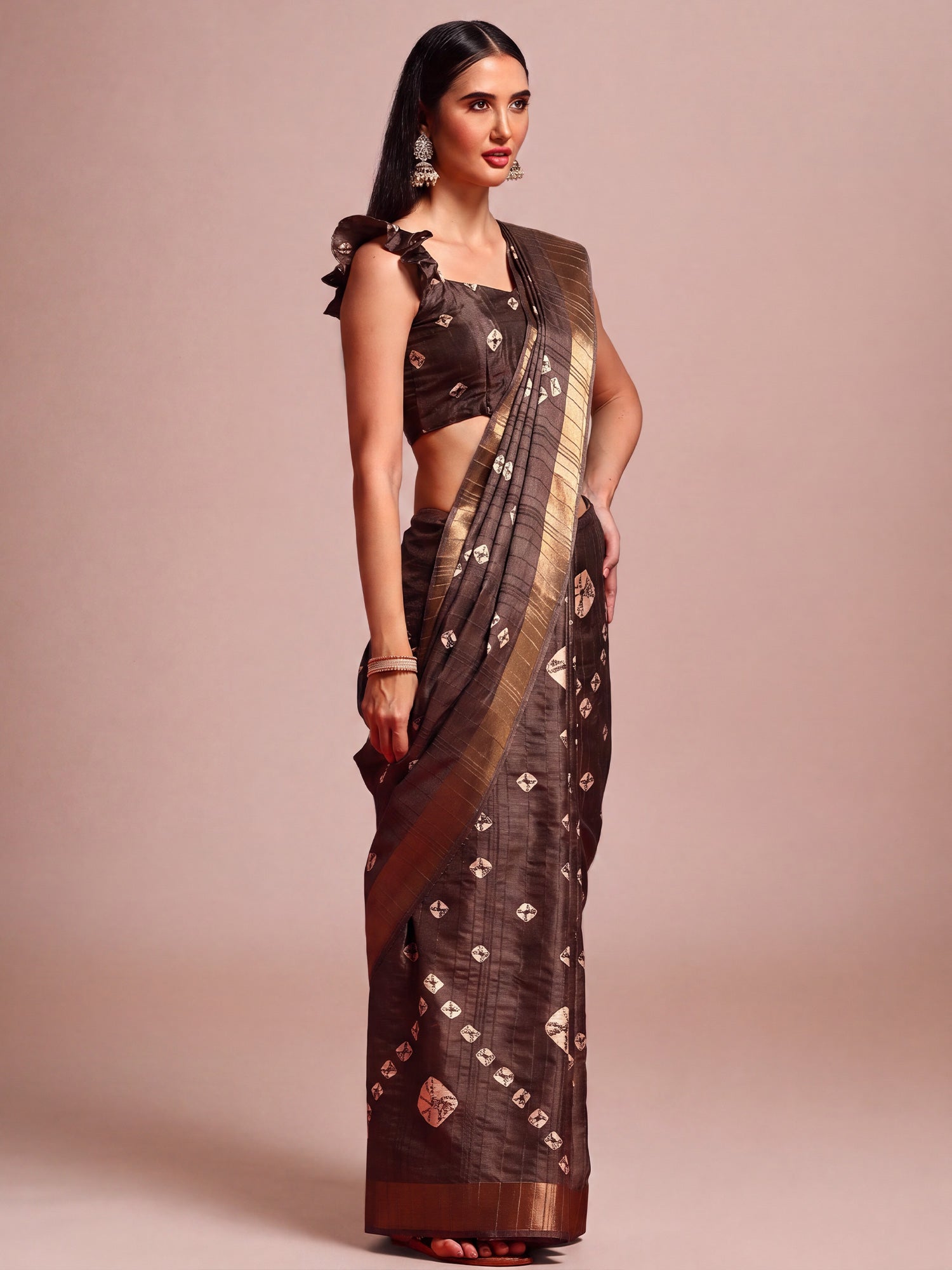 Coffee Brown Silk Blend saree – detail view 2