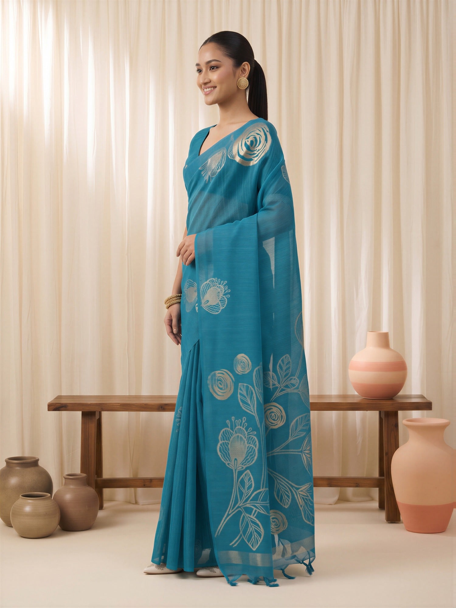 Light Blue Pure Silk saree – detail view 2