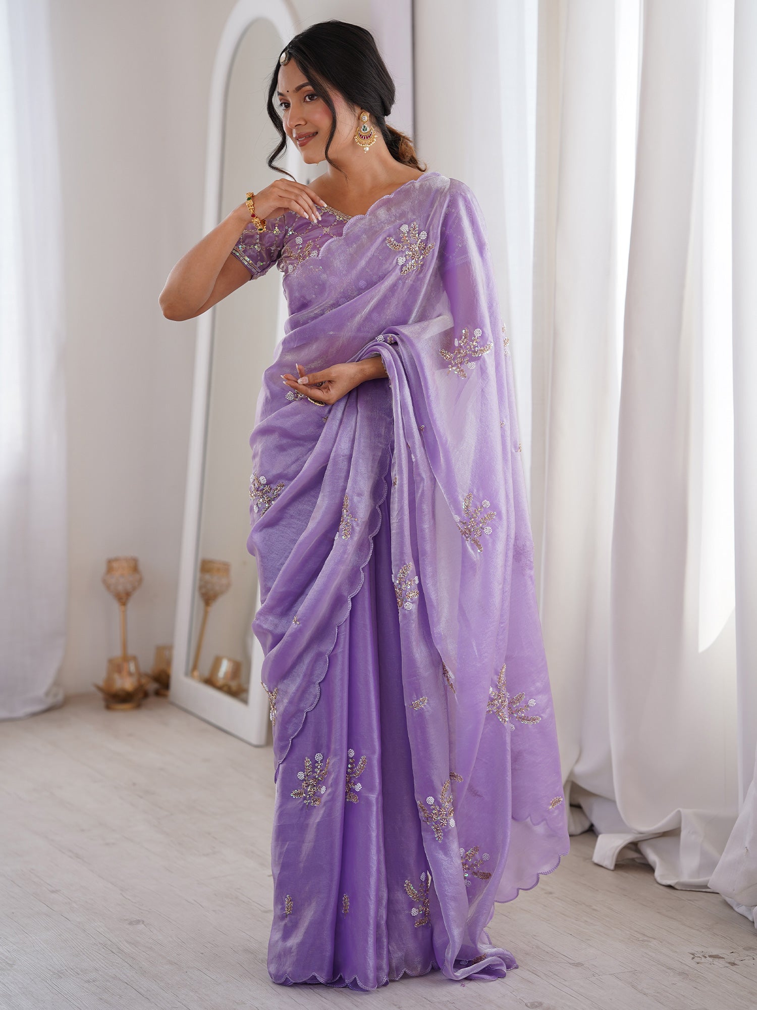 Lavender Satin saree – detail view 2