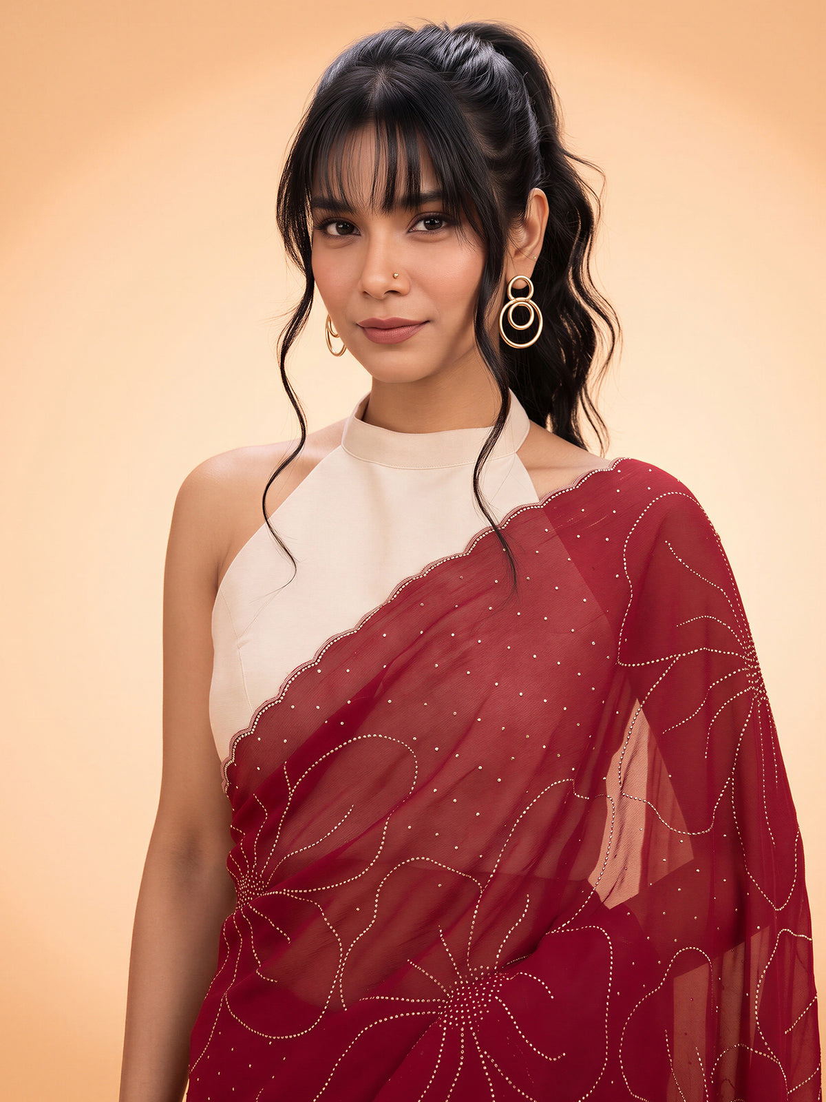 Pink Satin Silk saree – detail view 4