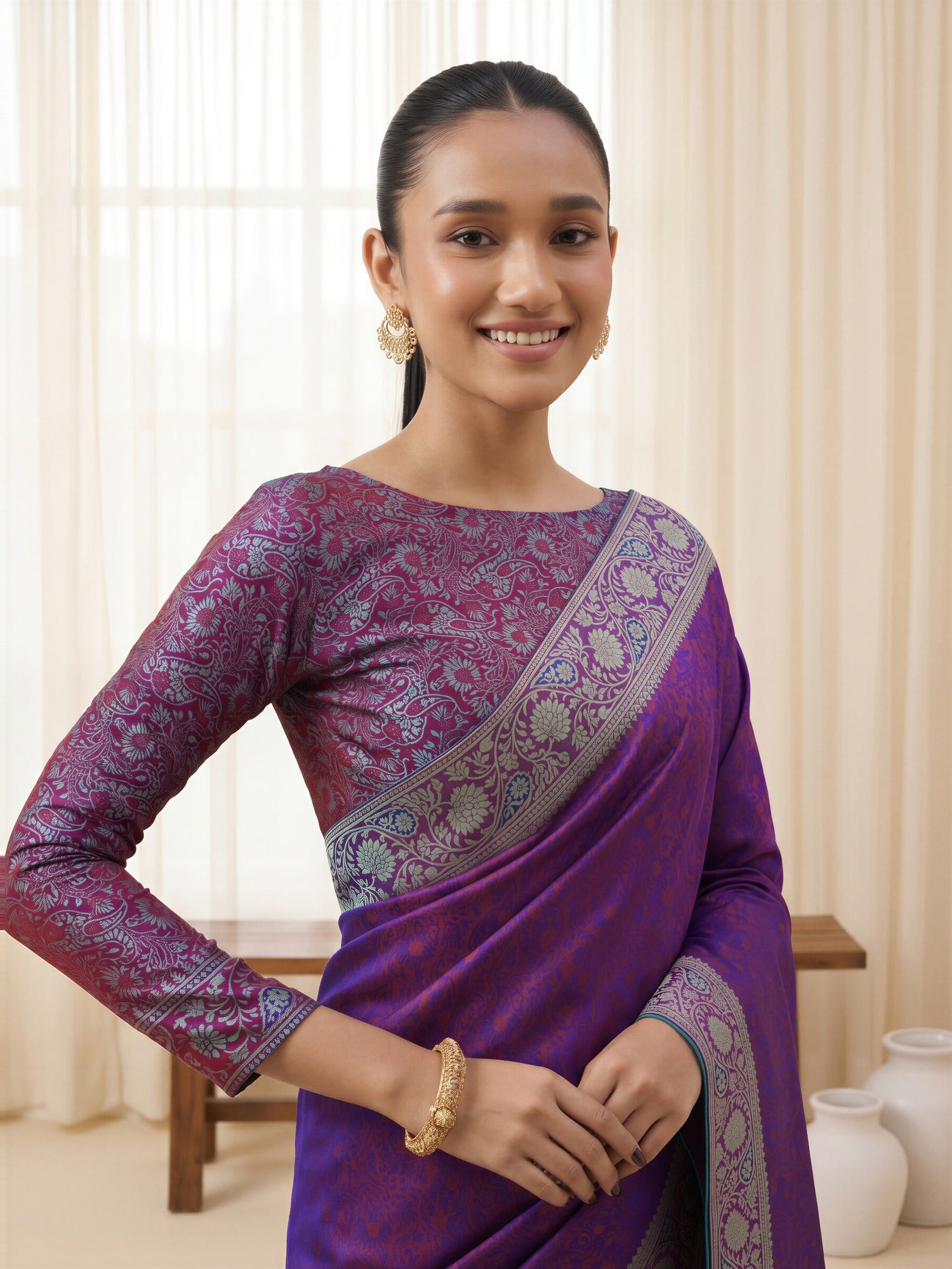 Purple Silk Blend saree – detail view 4