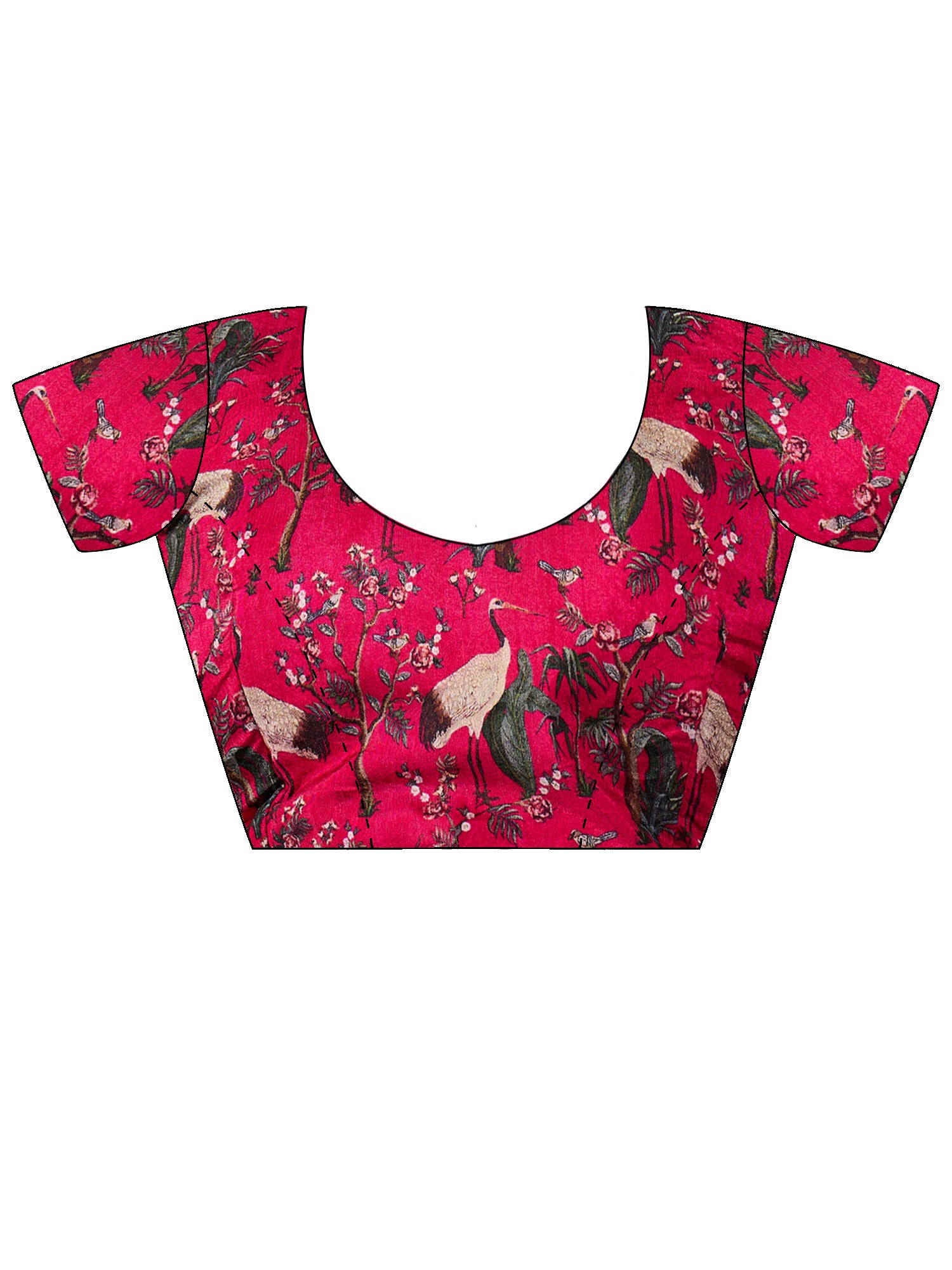 Unstitched pink viscose silk blouse piece with botanical design