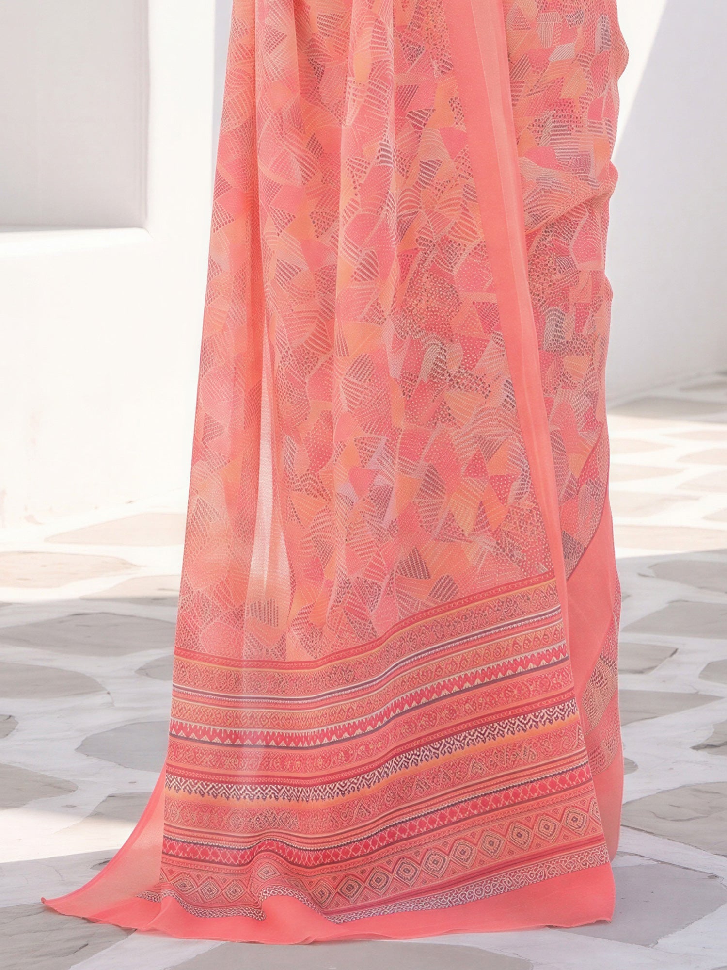 Peach Cotton Linen saree – detail view 5