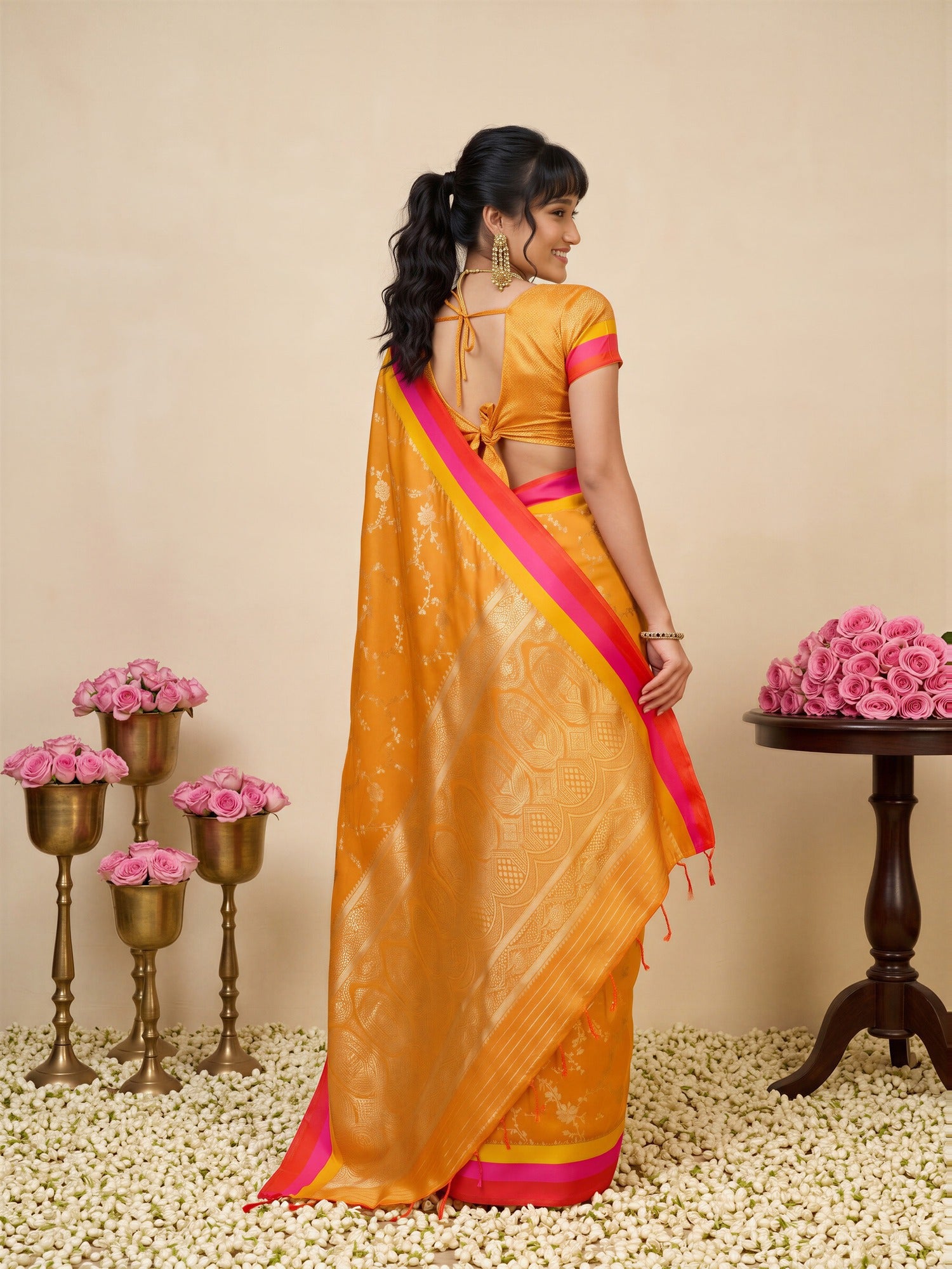 Orange Pure Silk saree – detail view 1