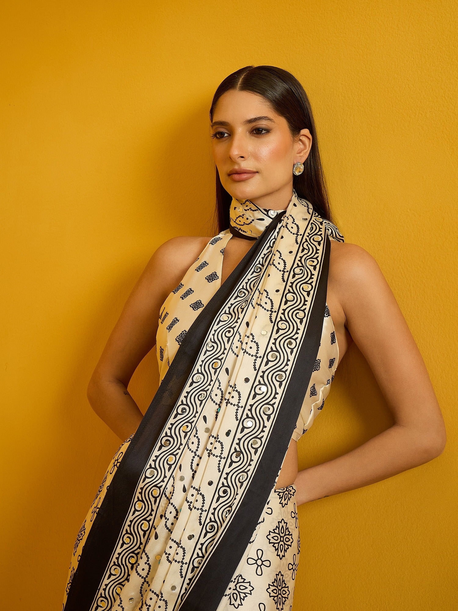 Off White Satin Silk saree – detail view 3