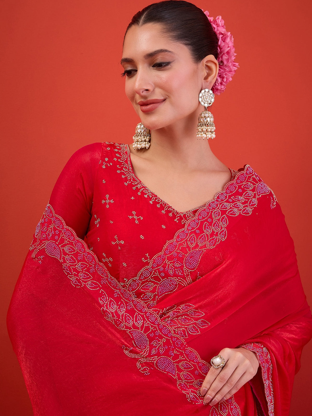 Pink Satin saree – detail view 3