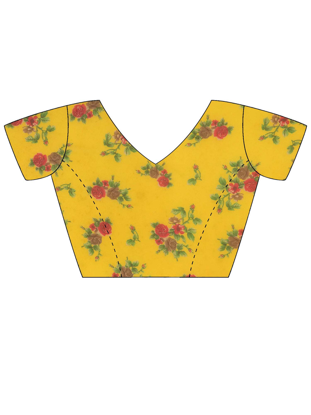 Unstitched yellow georgette blouse piece with floral design