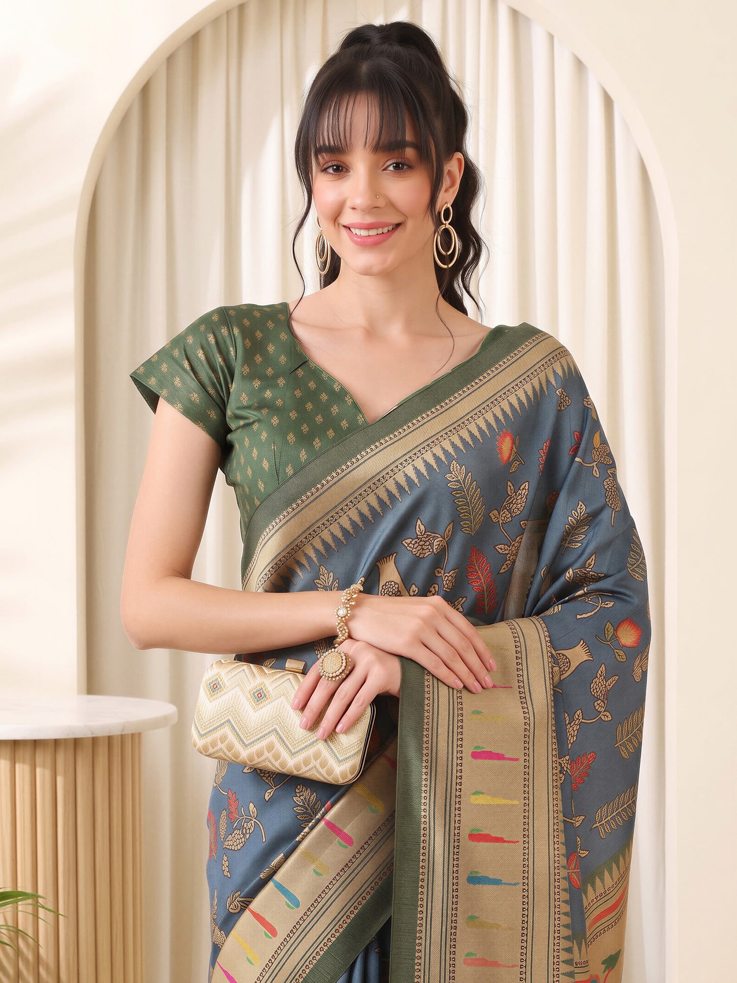 Teal Blue Cotton Blend saree – detail view 2