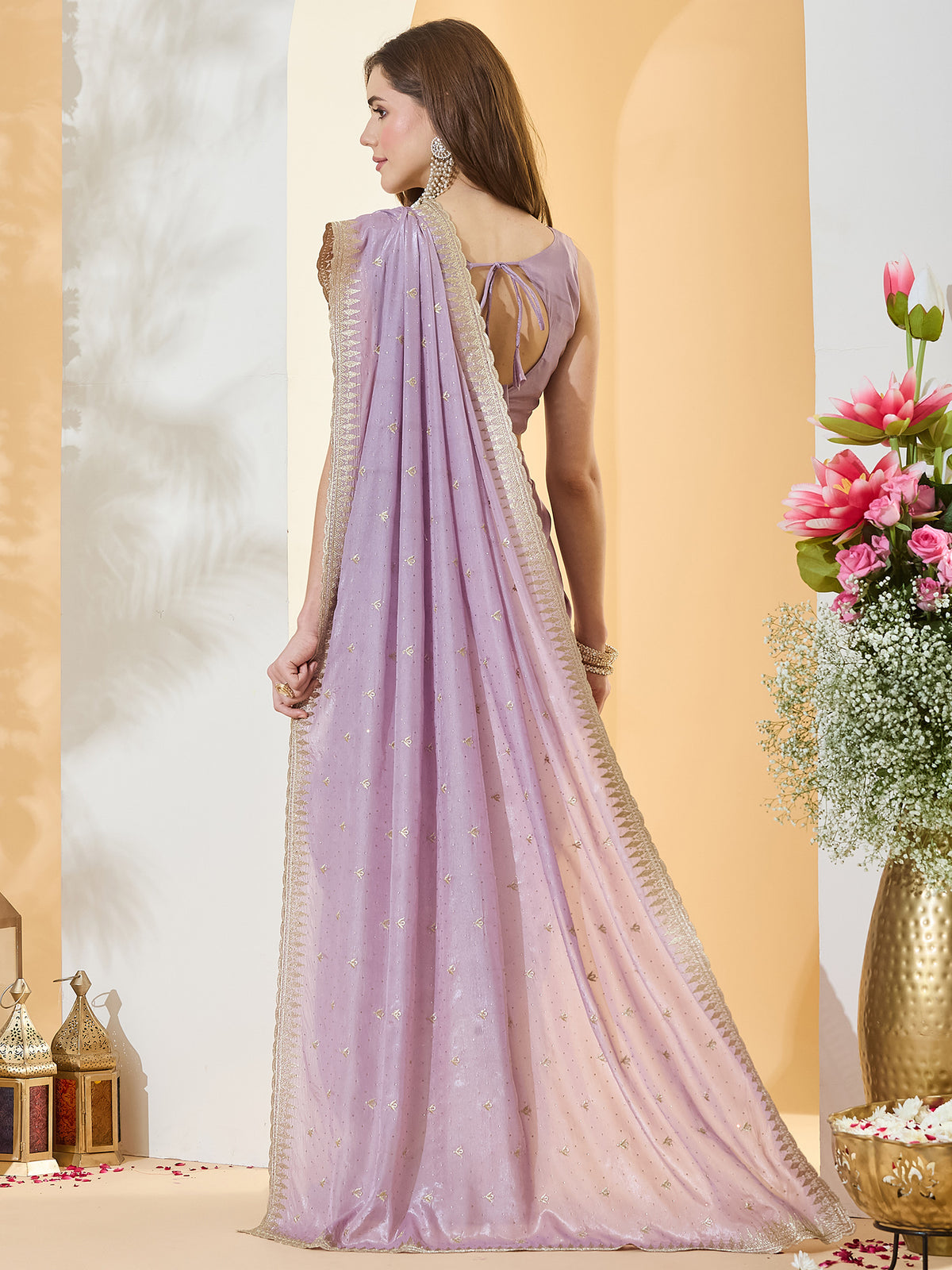 Lavender Satin saree – detail view 1