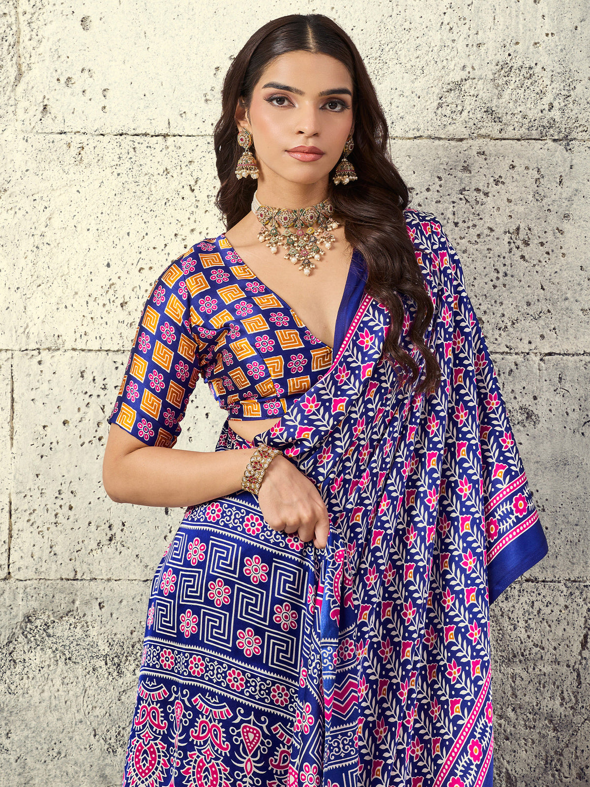 Navy Blue Satin saree – detail view 3