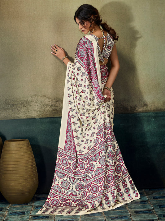 Cream Satin saree – detail view 1
