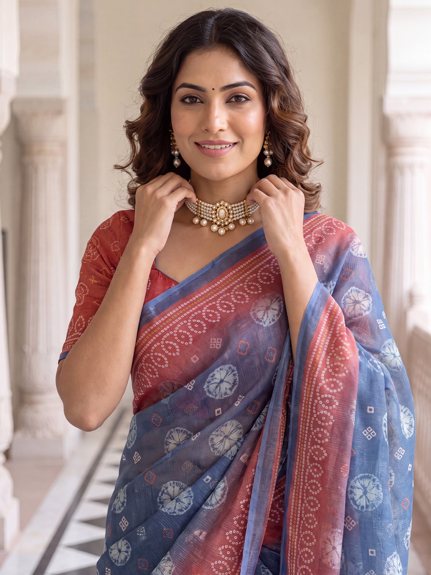 Teal Blue Cotton Silk saree – detail view 4