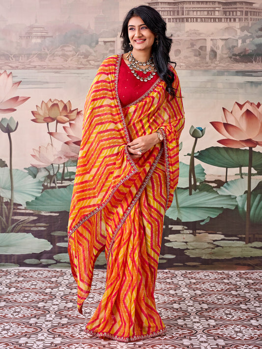 Orange Georgette saree – detail view 1