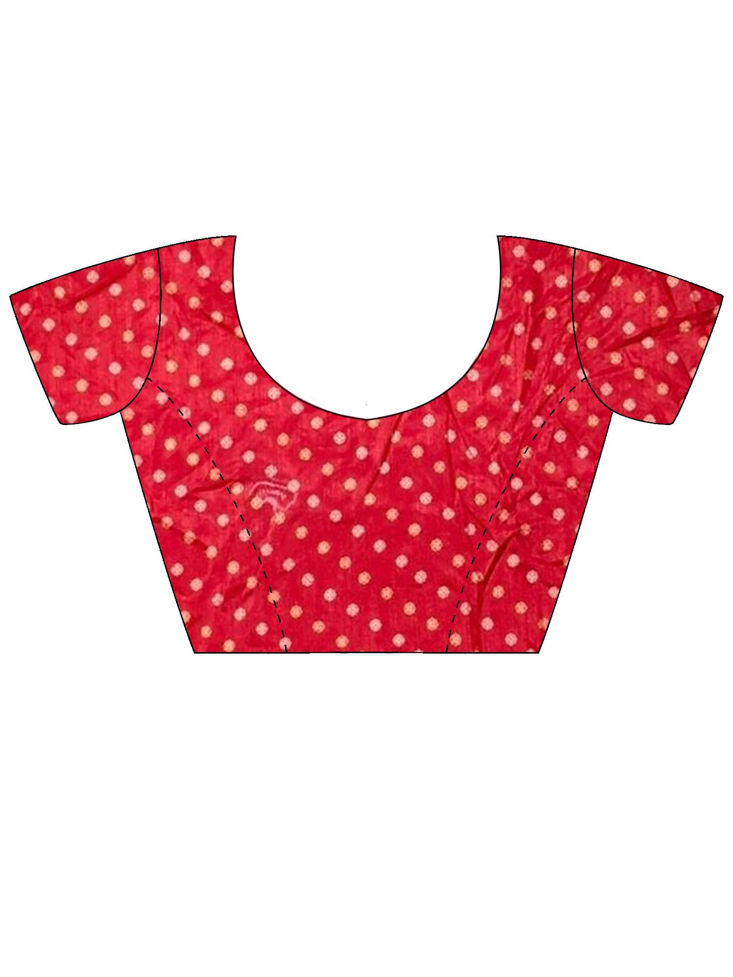 Unstitched red silk blend blouse piece with geometric design