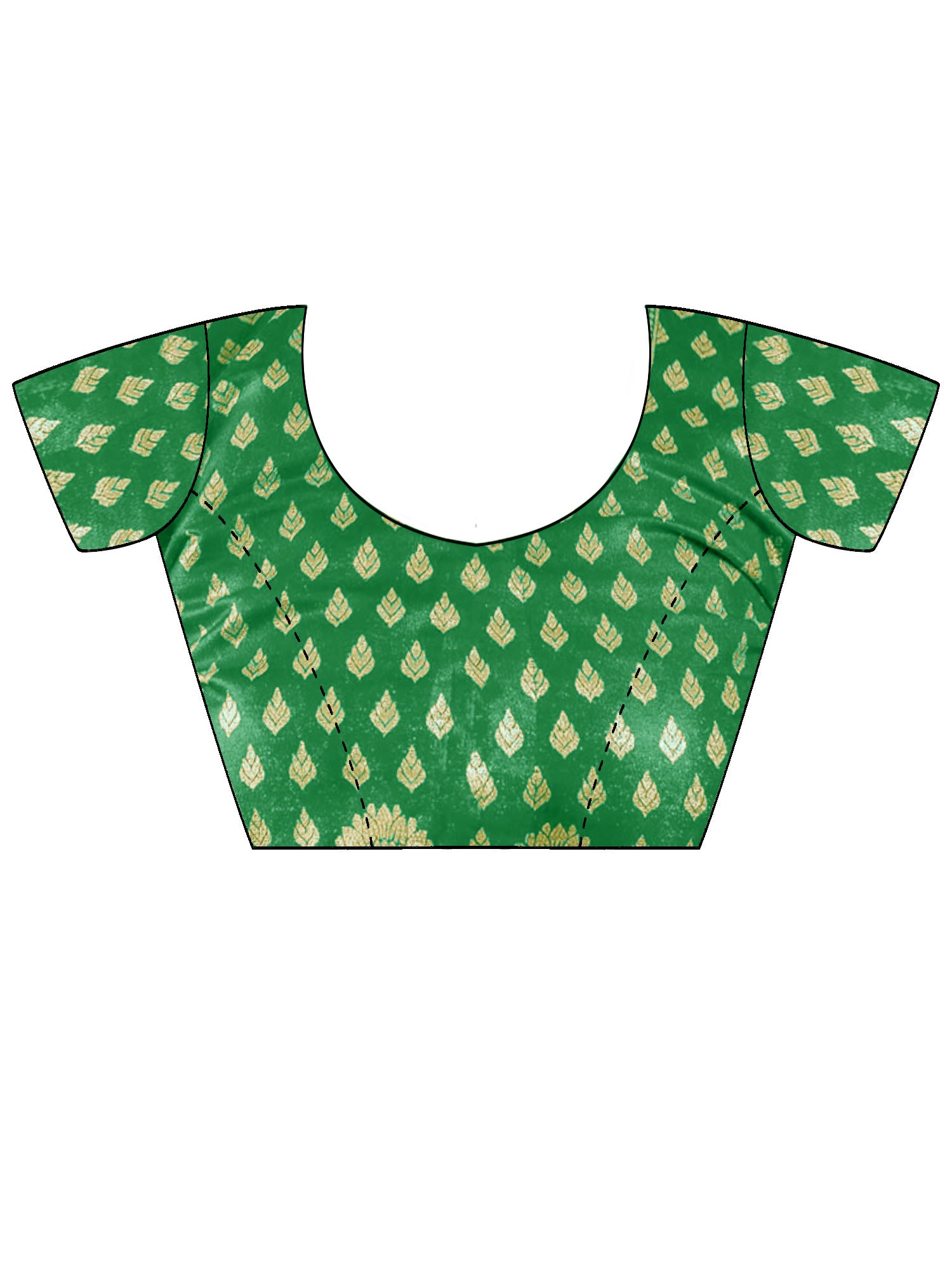 Unstitched green silk blend blouse piece with ethnic motif design