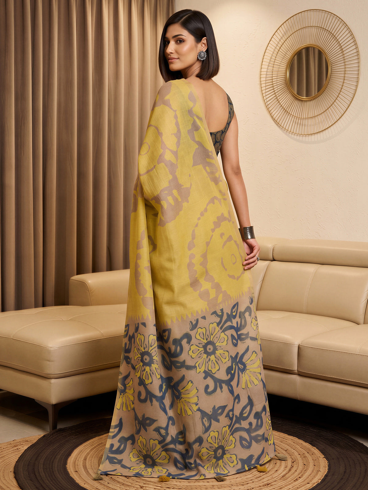 Yellow Cotton Blend saree – detail view 1