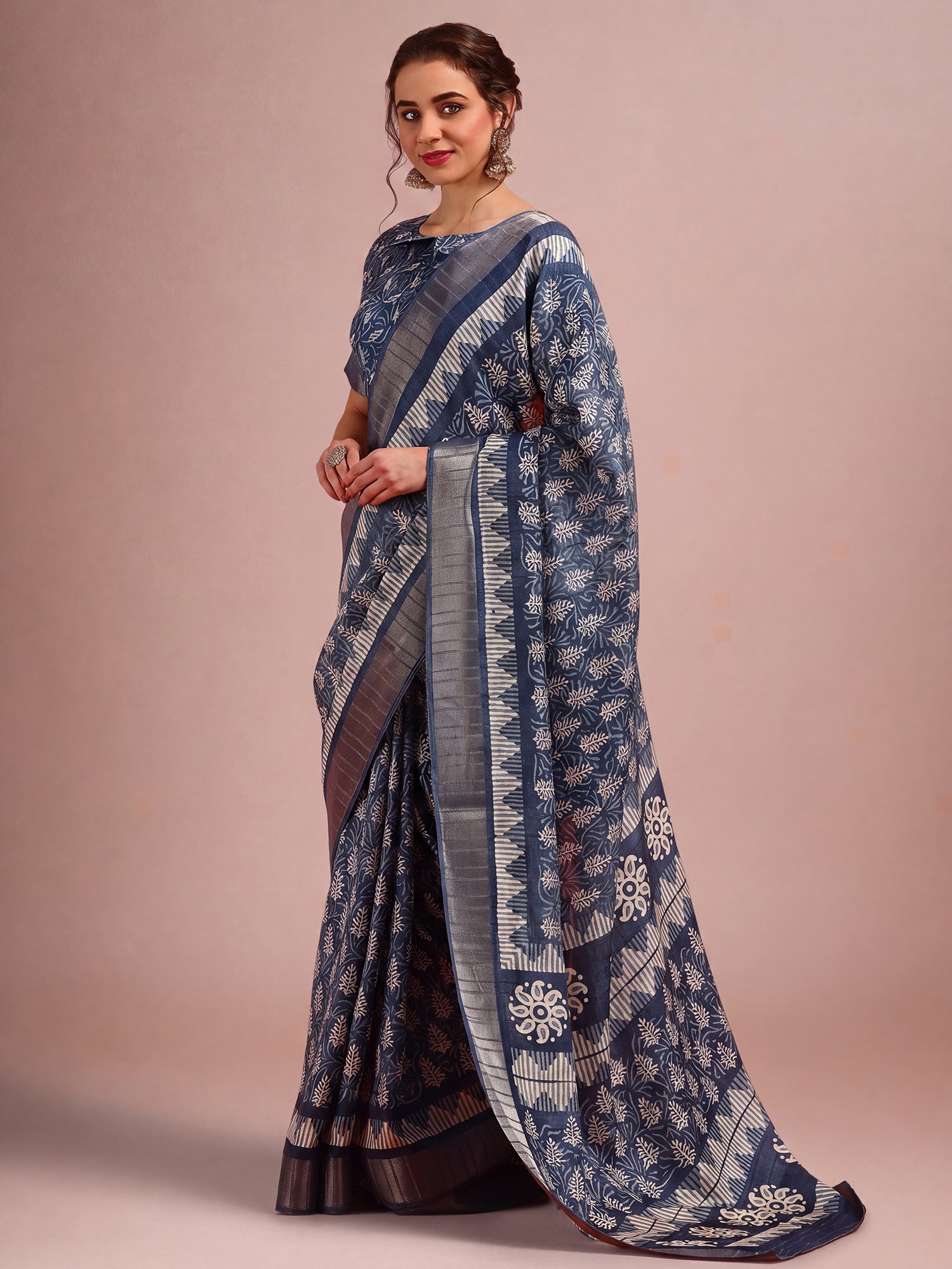 Navy Blue Cotton Silk saree – detail view 2