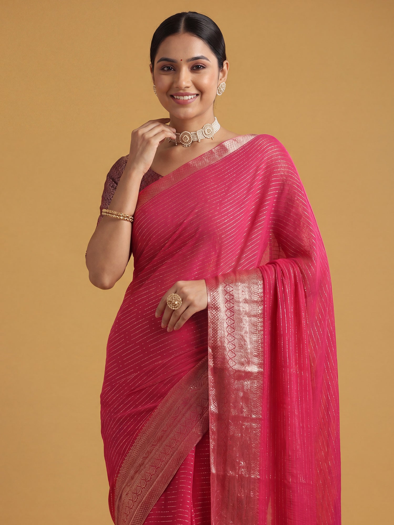 Pink Chiffon saree – detail view 3