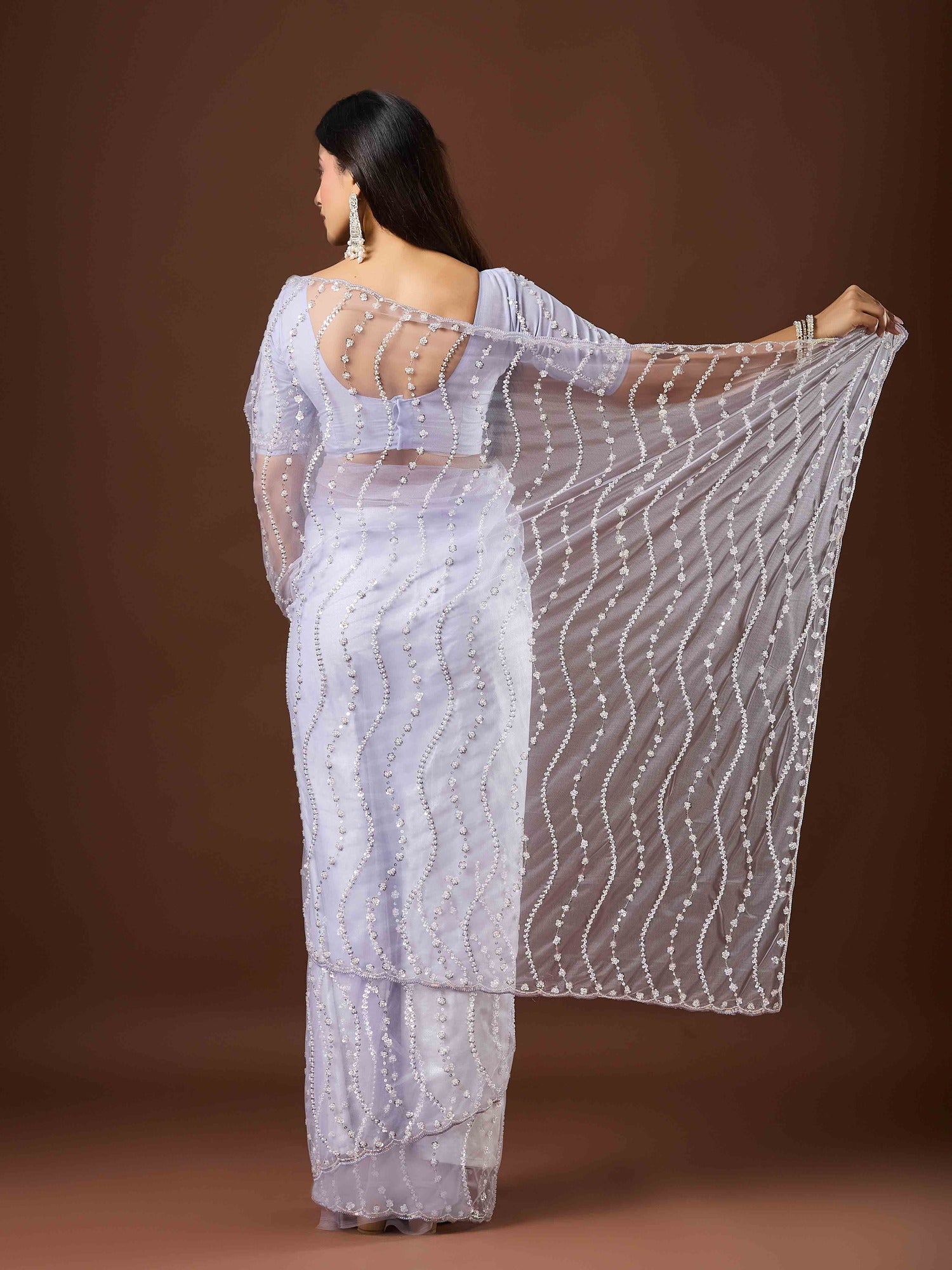 Lavender Net saree – detail view 4