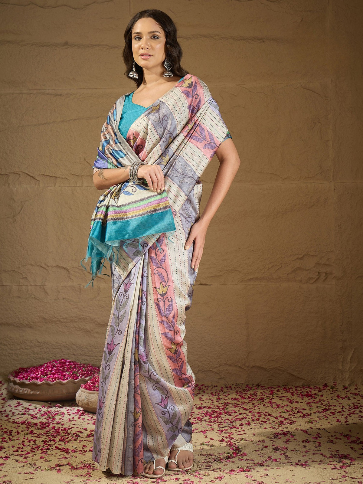 Multicolored art silk saree view 2