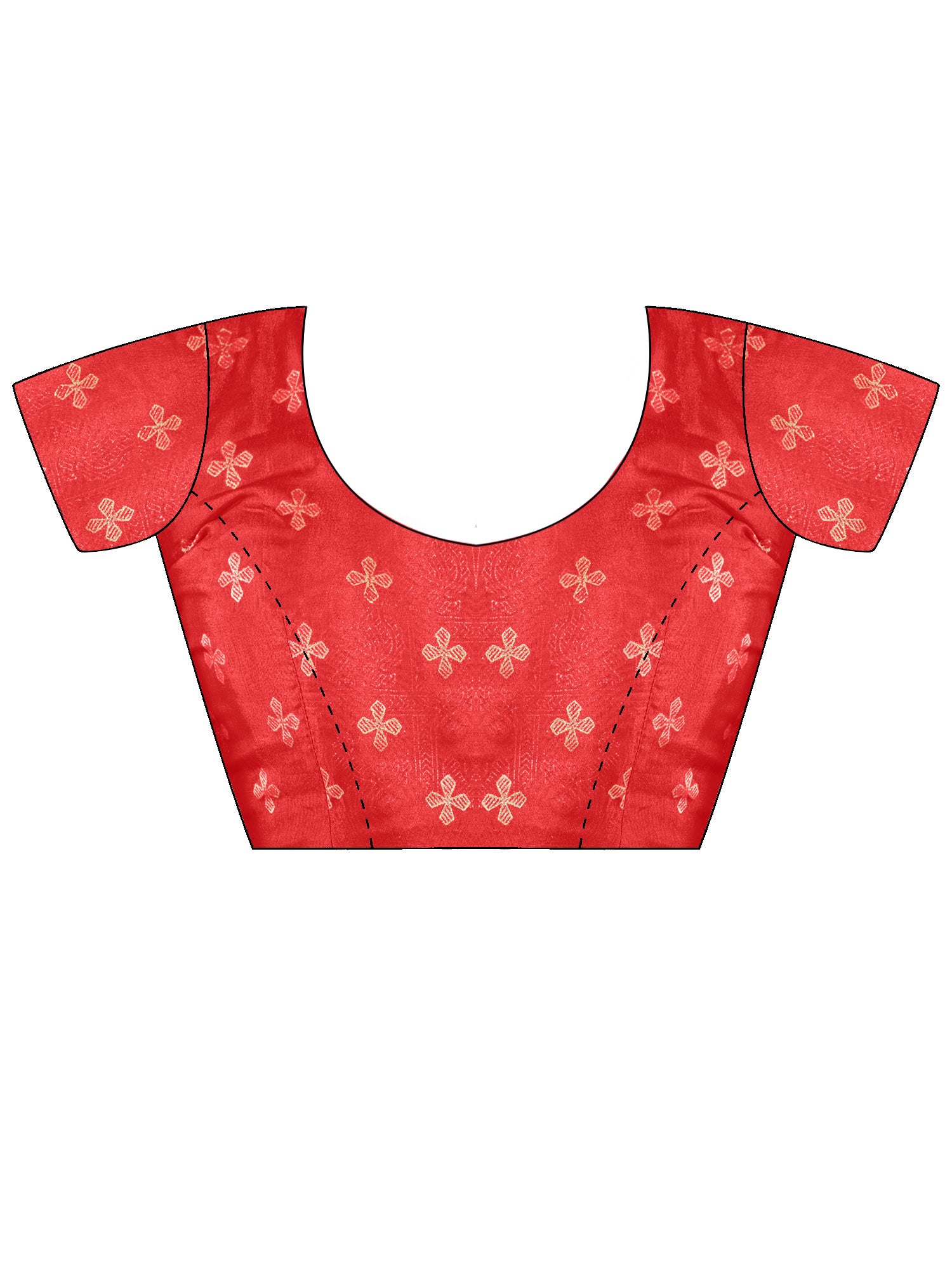 Unstitched red cotton blend blouse piece with foil design