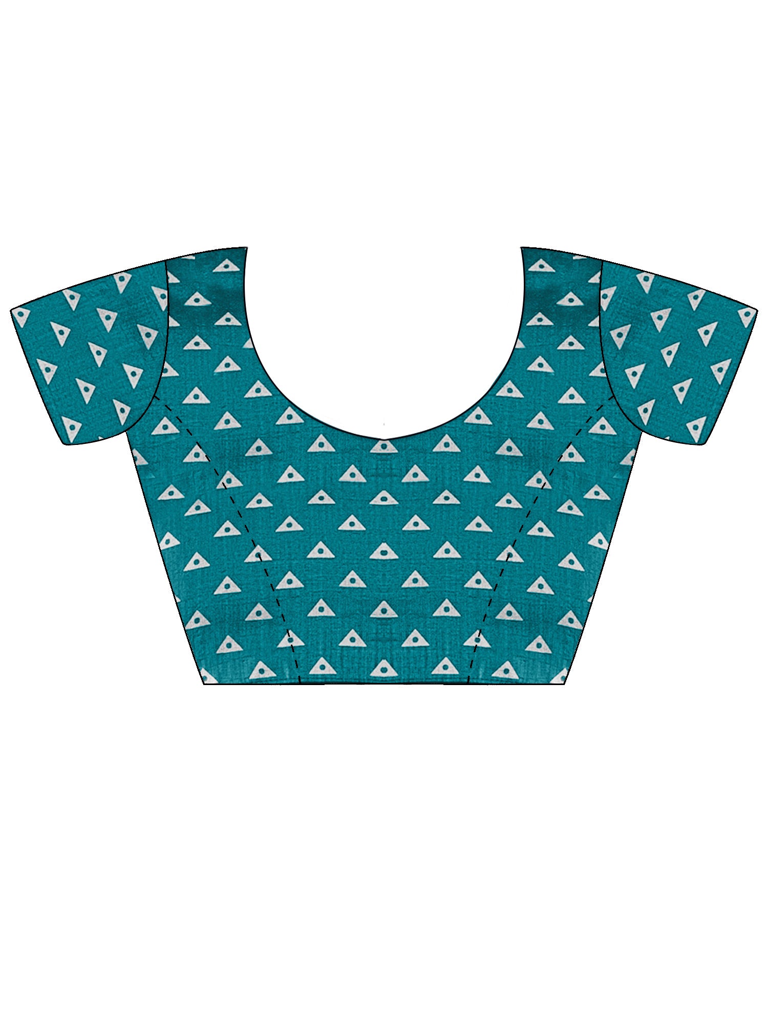Unstitched teal blue cotton blend blouse piece with ethnic motif design