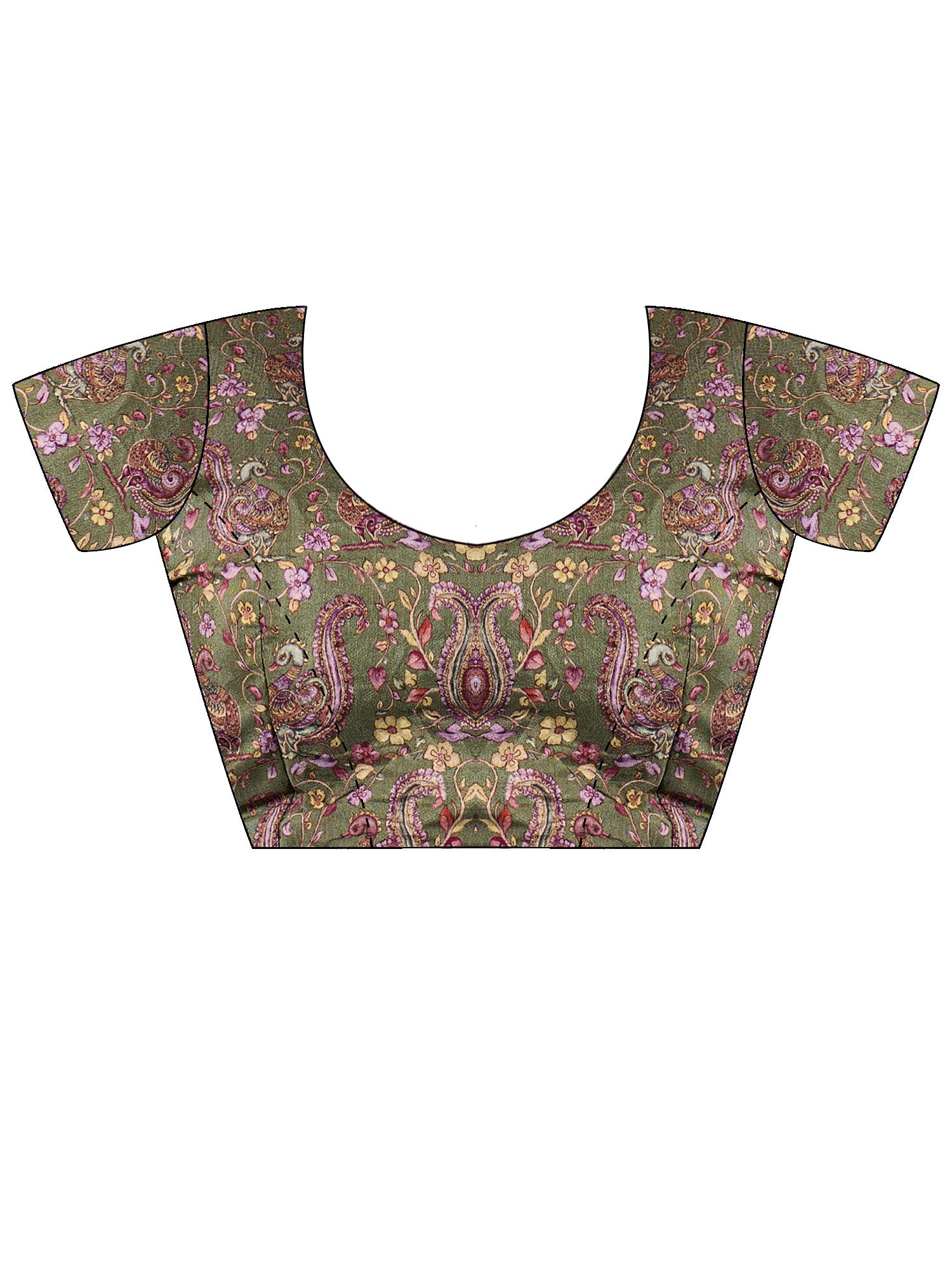 Unstitched sea green viscose silk blouse piece with floral design