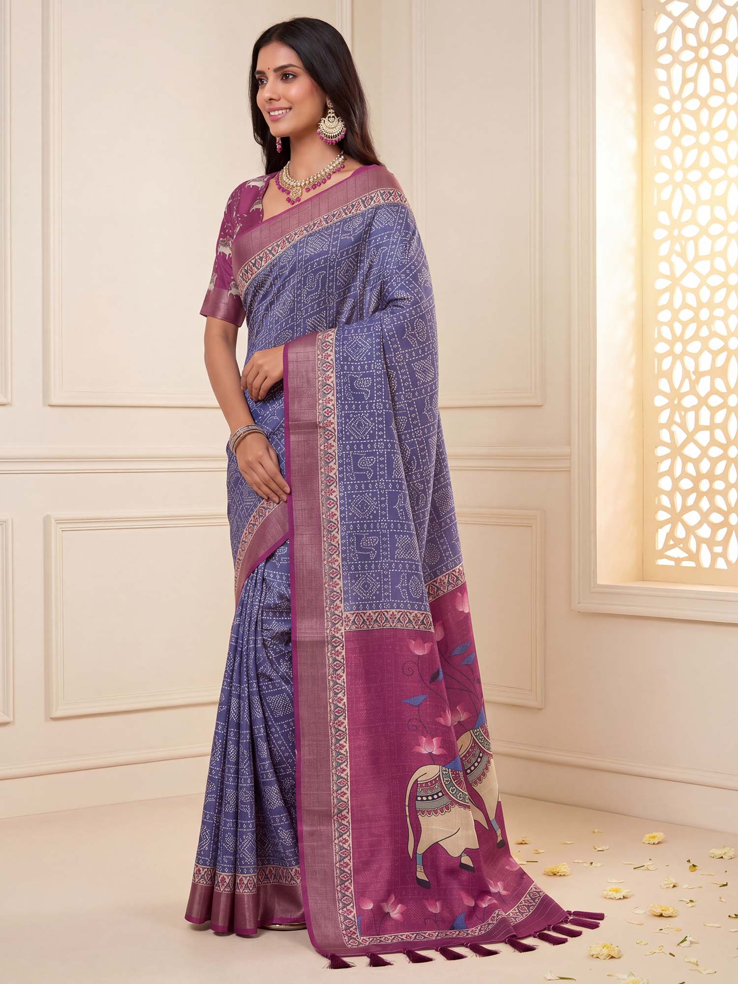Blue Silk Blend saree – detail view 3