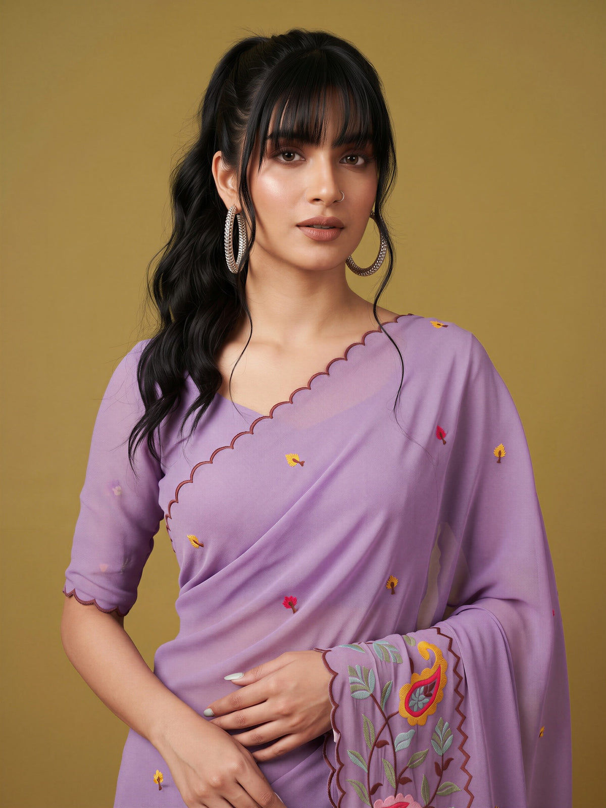 Lavender Georgette saree – detail view 3