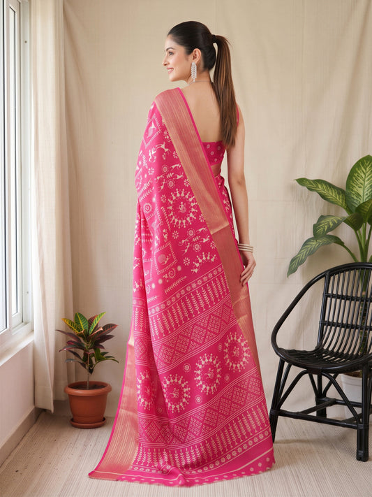 Pink Georgette saree – detail view 1